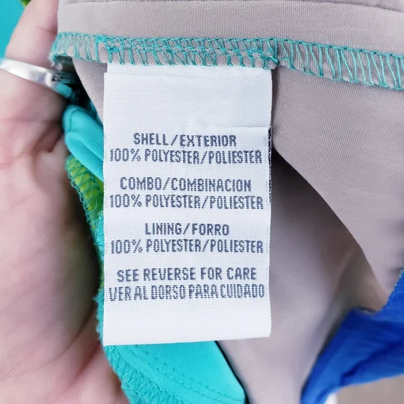 Pleated Turquoise Lime Green Colorblock Dress with Belt RK Originals Size 14 - Picture 10 of 11